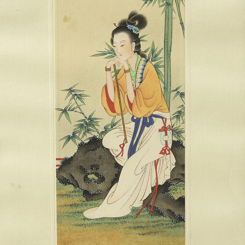 Chinese painting “Lady and poem”, 20th century