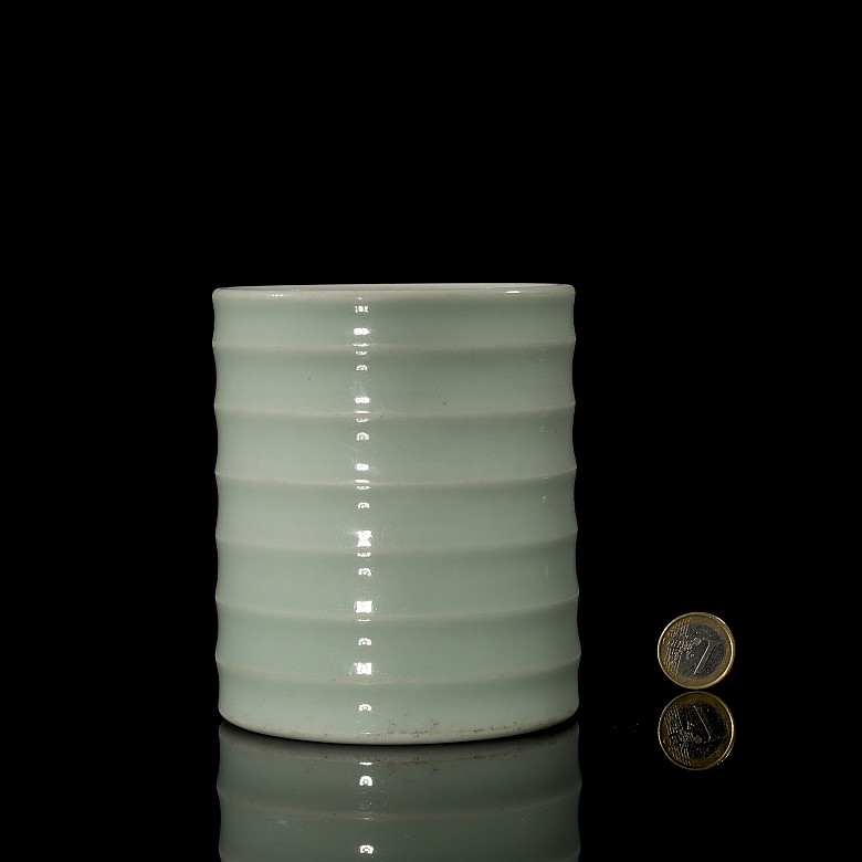 Celadon-glazed ‘Bamboo’ brush pot, Qing Dynasty