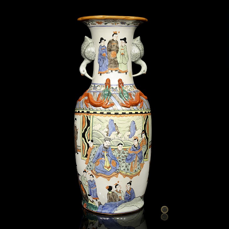 Vase with handles and a palace scene, 20th century