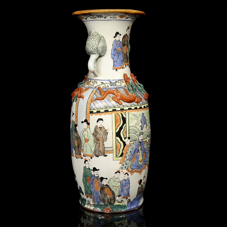 Vase with handles and a palace scene, 20th century