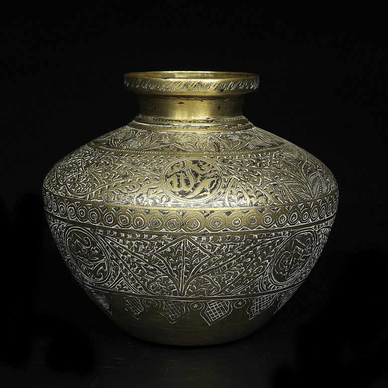 Gilt-embossed metal vase, 20th century