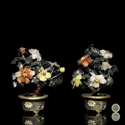 Pair of flowerpots with stone bonsai trees, 20th century - 5