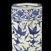 Hexagonal vase, blue and white, 20th century