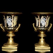 Pair of Sevres style porcelain urns, early 20th century