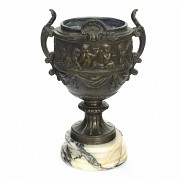 Bronze cup, with marble base, 20th century