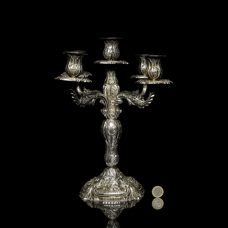 Candelabro de plata con cinco luces, s.XIX