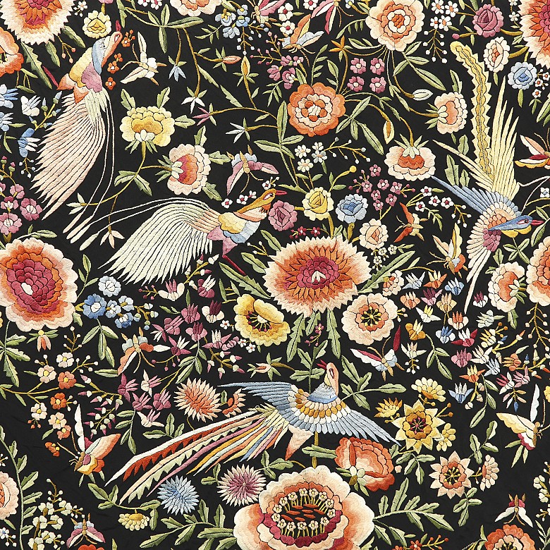 Large manila shawl ‘Birds and flowers’, 20th century