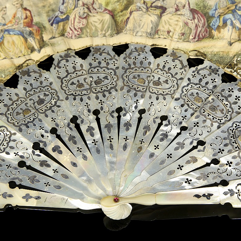 Mother-of-pearl fan ‘Romantic Scene’, 20th century