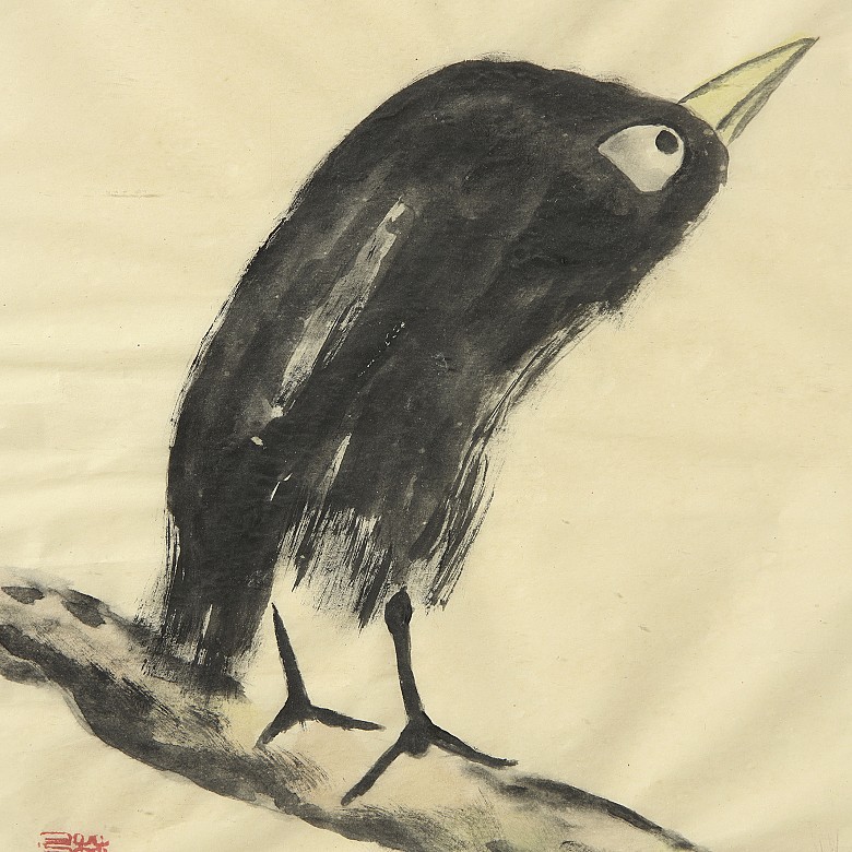 Lin Fengmian (1900-1991) ‘Bird on a pine branch’, 20th century - 2