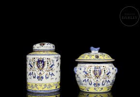 Pair of enamelled porcelain vessels, 20th century