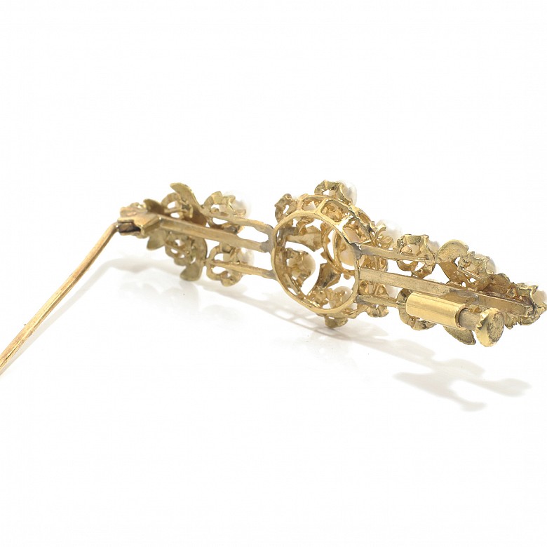 Broche de oro amarillo 18 k y perlas