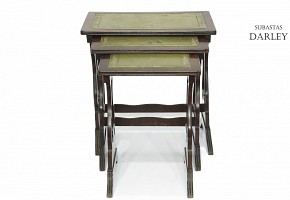 Nesting tables with leather top, Regency style, 20th century