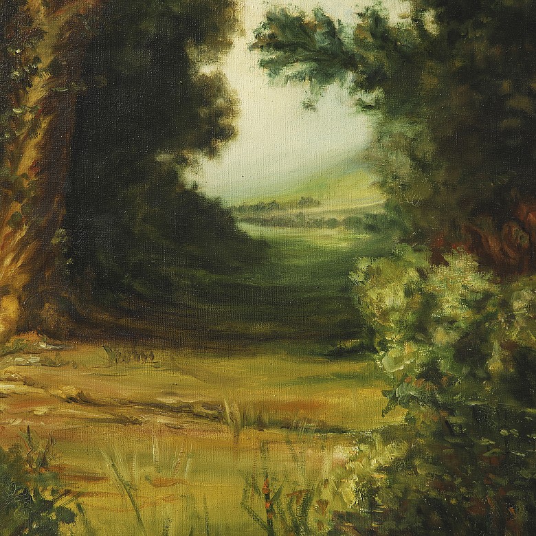 French School “Landscape with tree”, 20th century