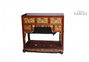 Desk in carved and polychrome wood, Peranakan, 20th century