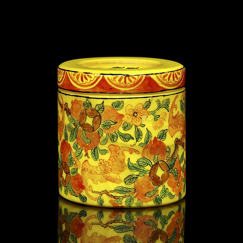 Glass ring box “Bats and peaches”, 20th century