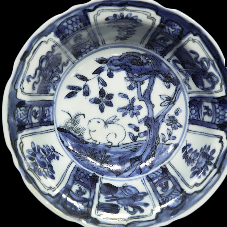 Pair of plates, blue and white, with landscapes, 20th century