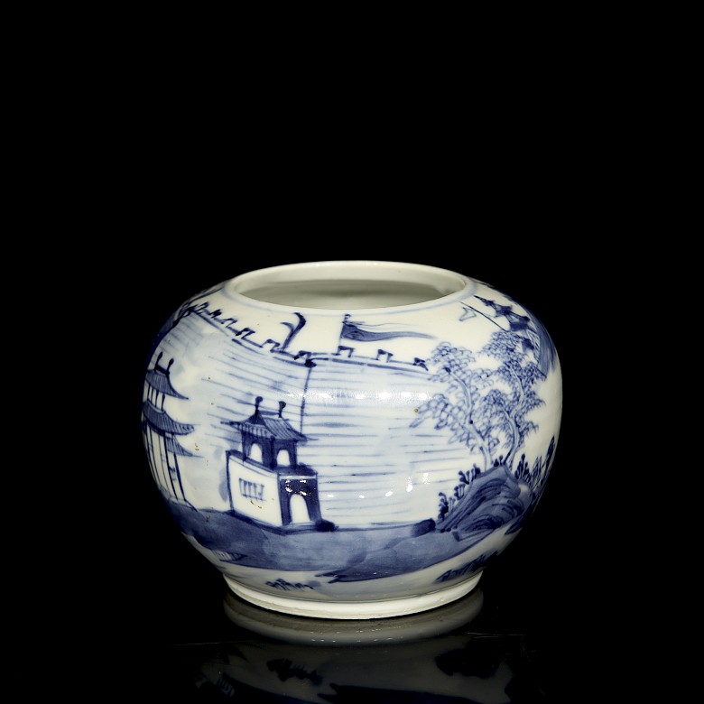 Blue and white porcelain vessel “Landscape”, Qing dynasty