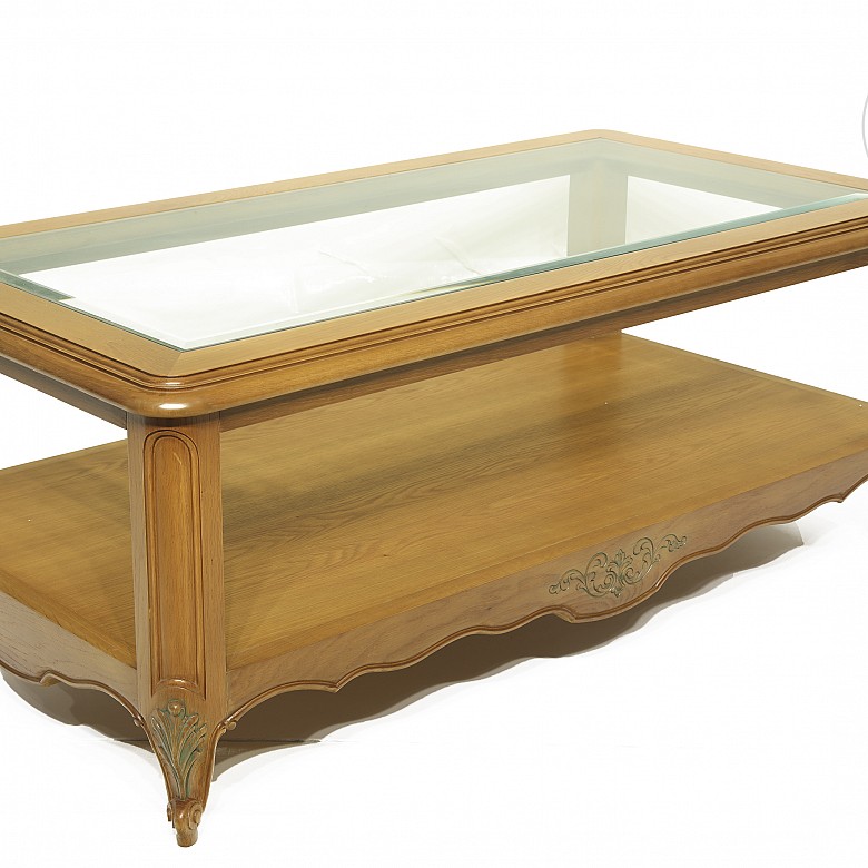 Rectangular oak table with glass - 1