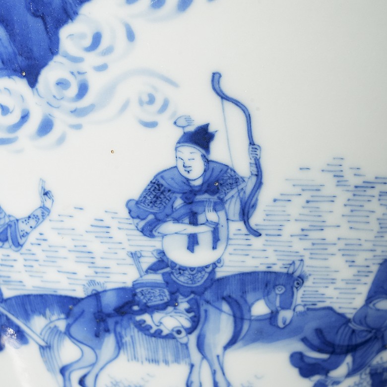 Blue and white porcelain bowl ‘Hunters’, 20th century