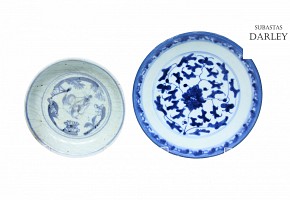 Two plates, blue and white porcelain, 19th century