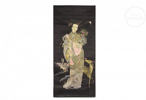 Asian embroidery ‘Lady with crane and deer’, 20th century