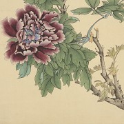 Chinese painting ‘Peonies and poem’ with signature Yu Fei'an