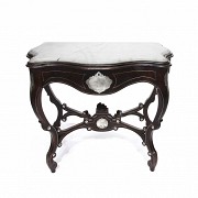 Silver marquetry console table, late 19th century