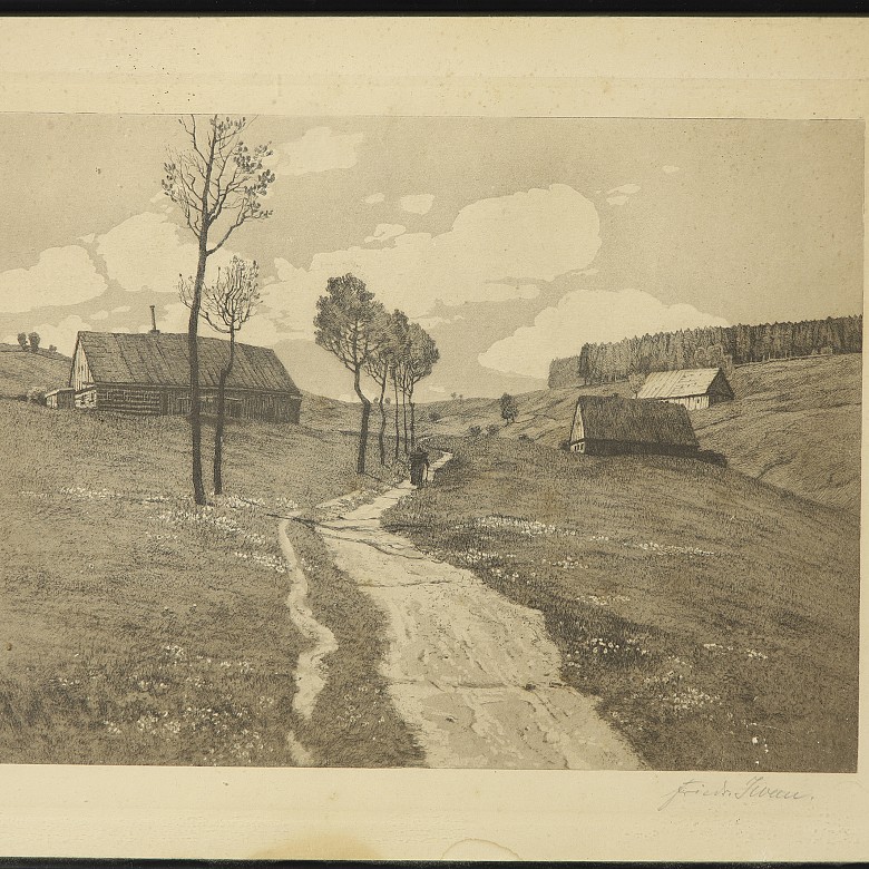 Three Engravings ‘City, port and countryside’, early 20th century