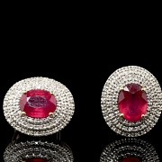 Yellow gold earrings with rubies and diamonds