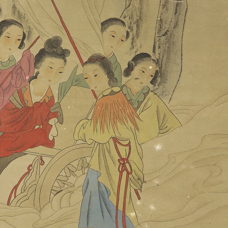 Chinese painting ‘Man on horseback and ladies’, 20th century