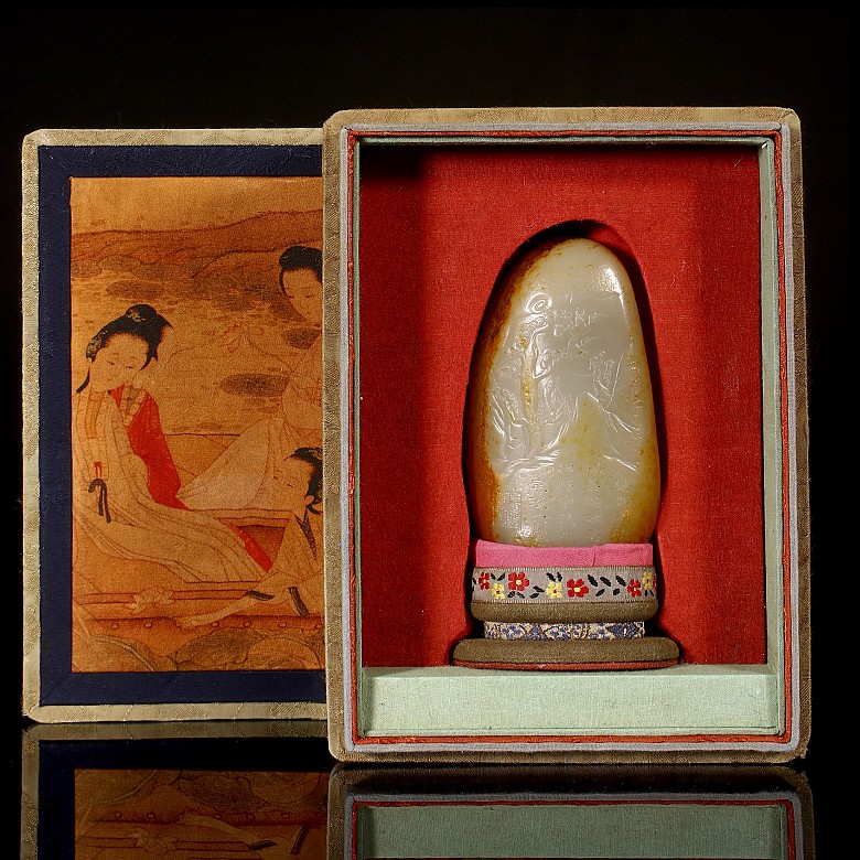 Carved Hetian white jade ‘Scene and poem’, Qing dynasty