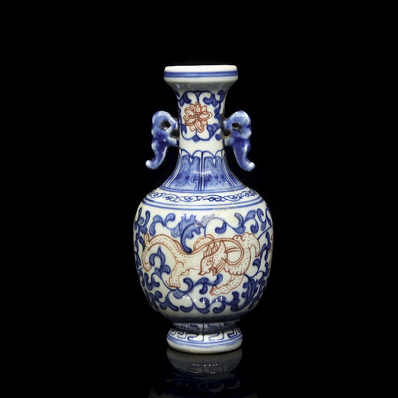 Small porcelain vase “Beast and lotus” with mark on base - 10