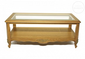 Rectangular oak table with glass