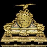 Reloj de sobremesa de bronce y porcelana, Francia, S.XIX