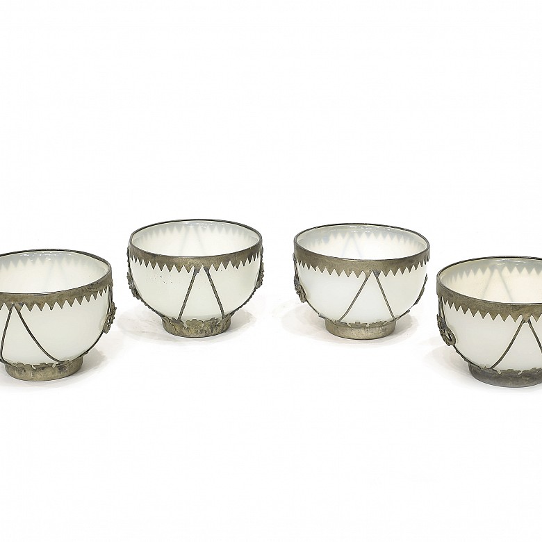 Set of glass bowls and metal mount, 20th century