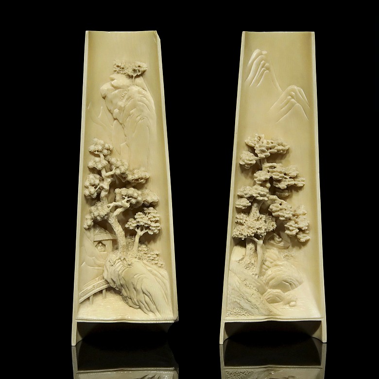 Pair of ivory armrests, early 20th century