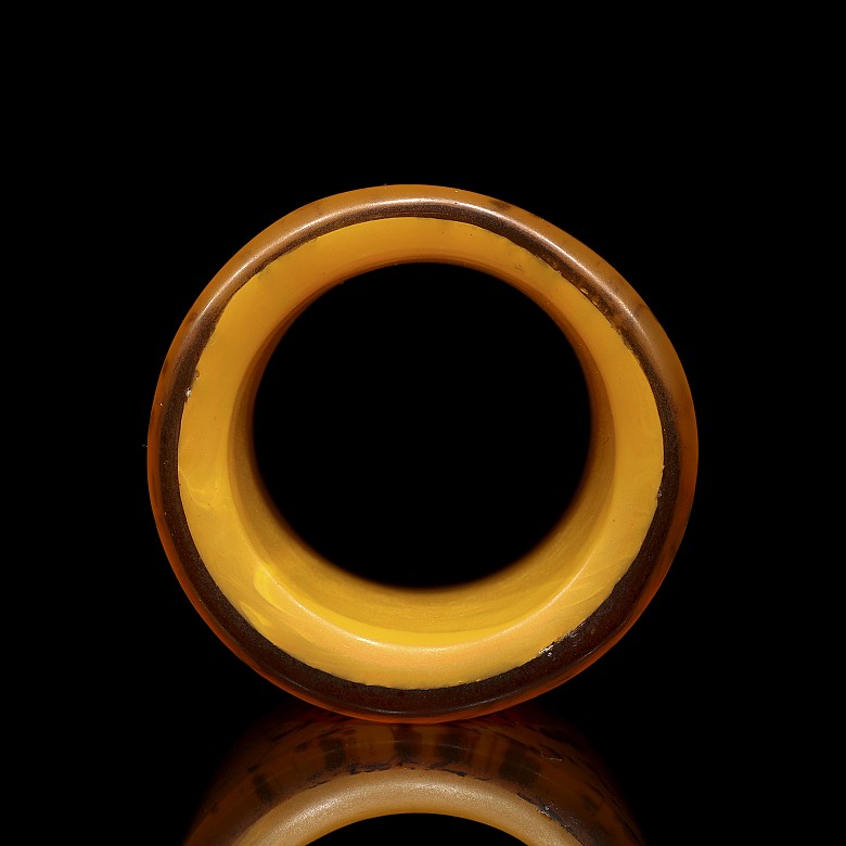 Orange glass archer's ring with gold leaf shavings, 20th century - 6