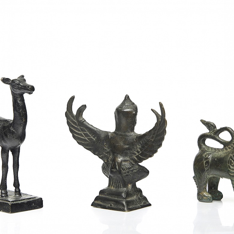 Three small bronze figures, Asia