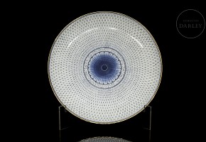 Blue and white enamelled porcelain dish, 20th century