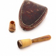 Two pipes and a mouthpiece of amber and gold, 19th century