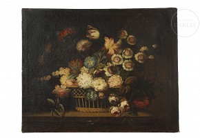 20th century Spanish School ‘Basket with flowers’