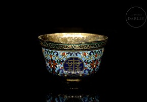 Bronze cup with cloisonné enamel, 20th century