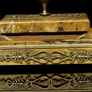 Double inkwell in yellow marble, Empire style, 19th century