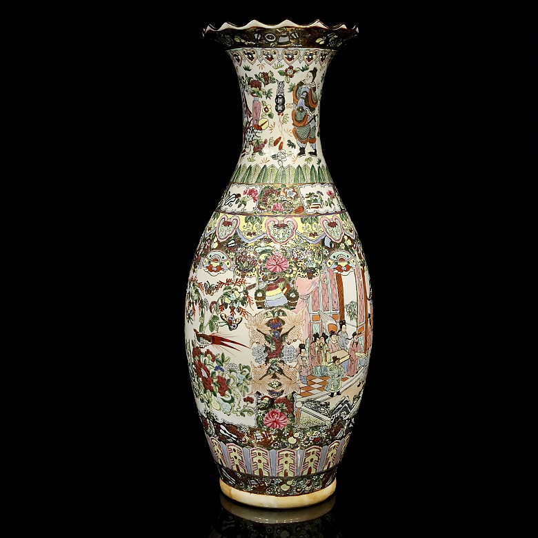 Cantonese enameled vase with palace scenes, 20th century