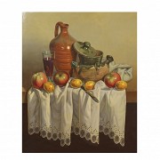 E. Segarra ‘Still life with wine and fruit’, 20th century