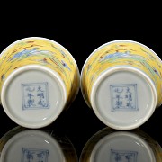 Pair of enamelled porcelain ‘Dragons’ cups, Qing dynasty