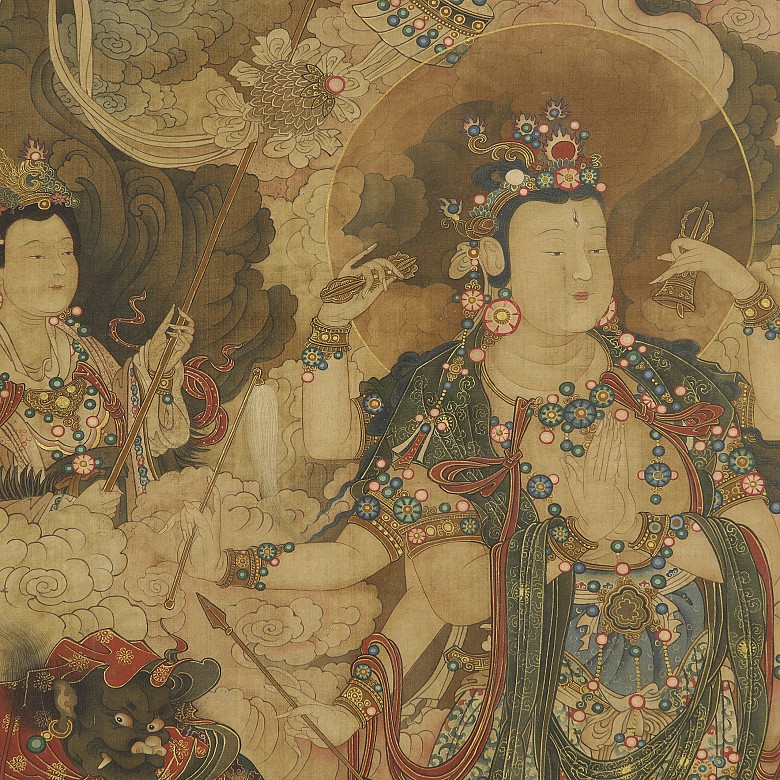 Chinese painting “Avalokiteśvara and his celestial court”, Qing dynasty