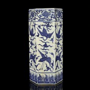 Hexagonal vase, blue and white, 20th century