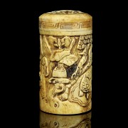 Box of carved bone crickets, 20th century