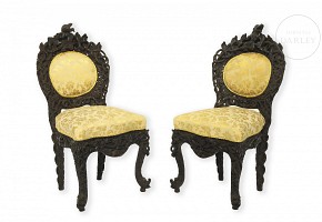 Pair of Thai carved wooden chairs, carved wood, 19th century